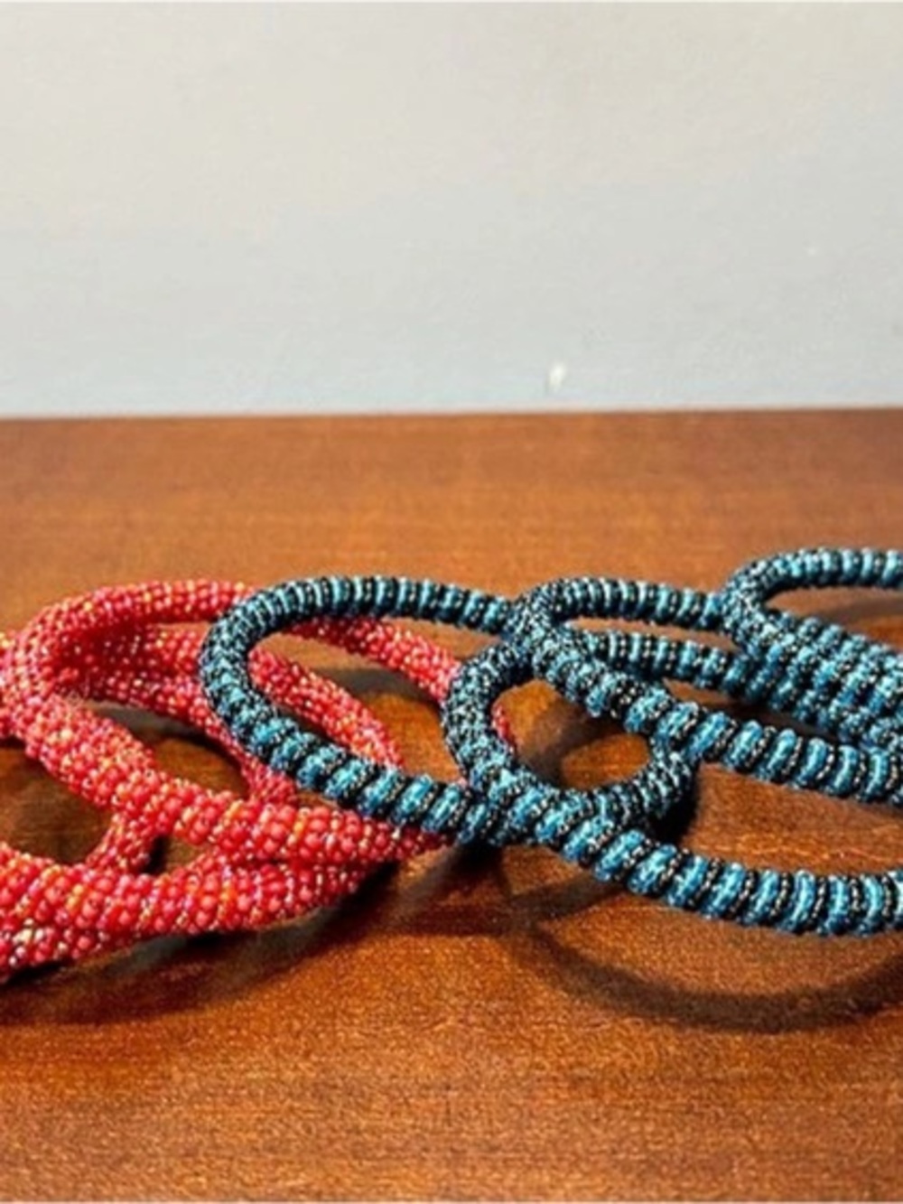 Beaded Stretch Bracelets Set in Red & Blue